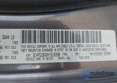 2017 Dodge Journey Sxt from USA, damaged, VIN 3C4PDDBG0HT618390